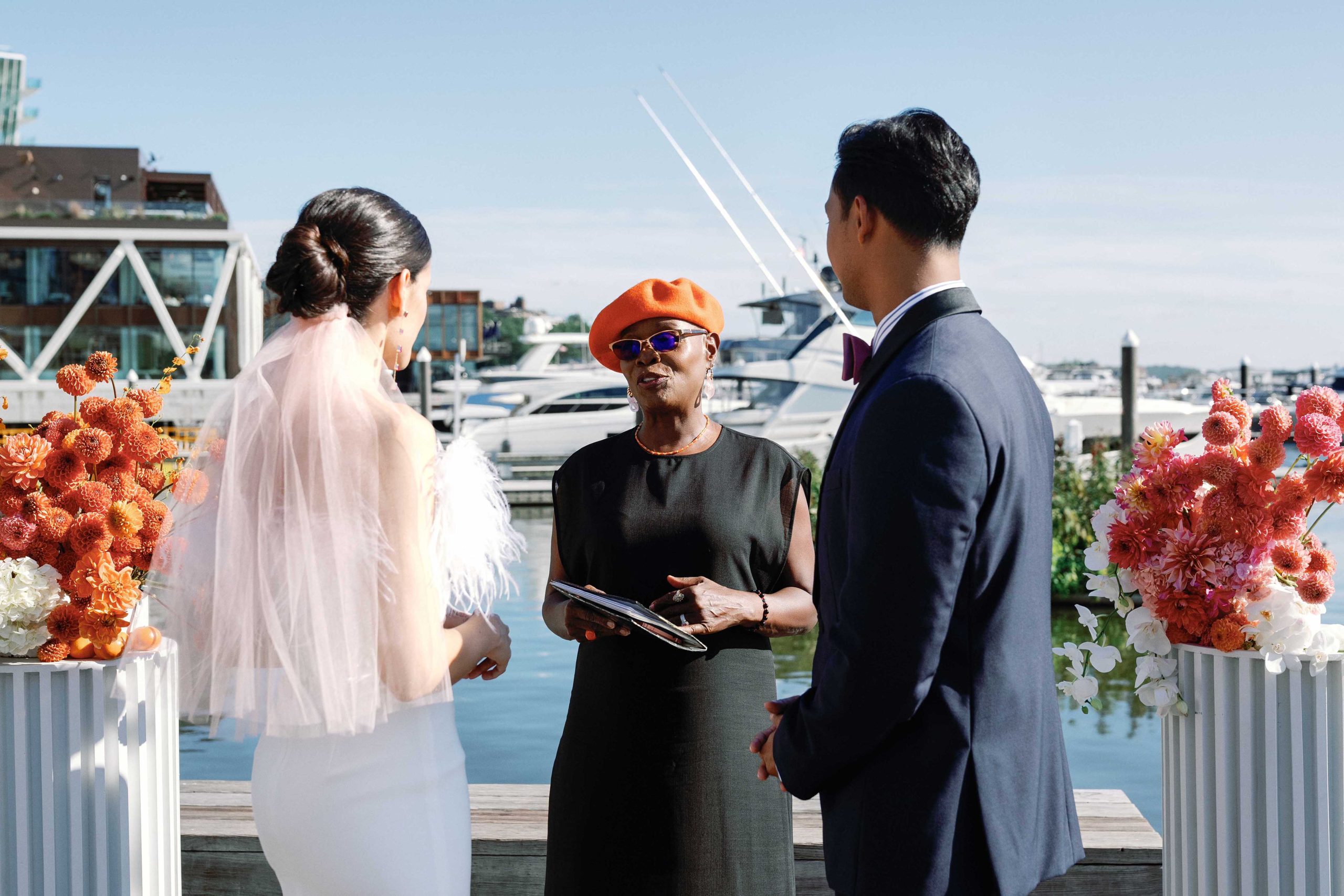 Award-winning DC wedding officiant Starlene leading a styled shoot ceremony for The Knot at a stunning DC wedding venue
